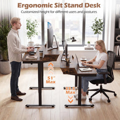 55 Inch x 27 Inch Electric Standing Desk with Drawers-Rustic Brown