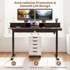 55 Inch x 27 Inch Electric Standing Desk with Drawers-Rustic Brown