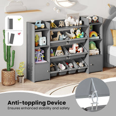 56 inch Large Toy Storage Organizer with 8 Removable Bins and Bookshelf-Gray
