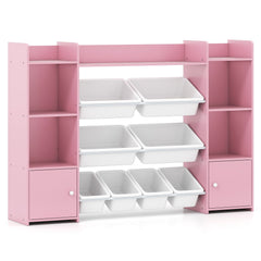 56 inch Large Toy Storage Organizer with 8 Removable Bins and Bookshelf-Pink