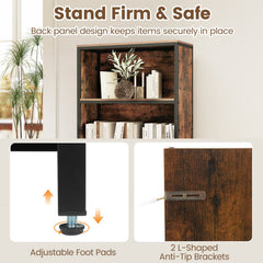 56 inches Tall Freestanding Bookcase with Drawer 5 Tier-RusticBrown