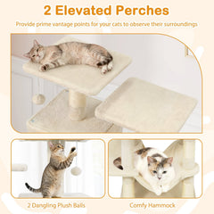 57 Inch Cat Tree with Dual Condos, Skylight, Hammock and Two Perches, Beige