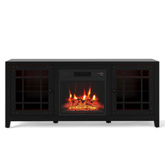 58 inches Fireplace TV Stand with LED Lights and 18 inches Electric Fireplace-Black
