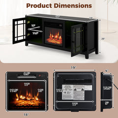 58 inches Fireplace TV Stand with LED Lights and 18 inches Electric Fireplace-Black