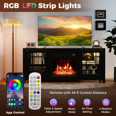 58 inches Fireplace TV Stand with LED Lights and 18 inches Electric Fireplace-Black