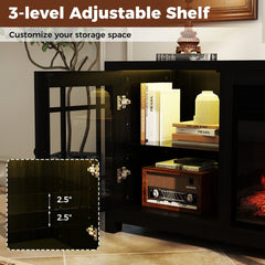 58 inches Fireplace TV Stand with LED Lights and 18 inches Electric Fireplace-Black