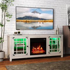 58 inches Fireplace TV Stand with LED Lights and 18 inches Electric Fireplace-Natural