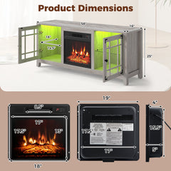 58 inches Fireplace TV Stand with LED Lights and 18 inches Electric Fireplace-Natural
