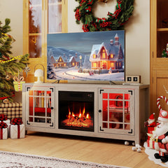 58 inches Fireplace TV Stand with LED Lights and 18 inches Electric Fireplace-Natural