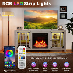 58 inches Fireplace TV Stand with LED Lights and 18 inches Electric Fireplace-Natural