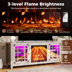 58 inches Fireplace TV Stand with LED Lights and 18 inches Electric Fireplace-Natural