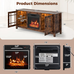 58 inches Fireplace TV Stand with LED Lights and 18 inches Electric Fireplace-Rustic Brown