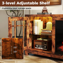 58 inches Fireplace TV Stand with LED Lights and 18 inches Electric Fireplace-Rustic Brown