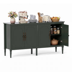 58 inches Vintage Buffet Cabinet with Pine Wood Legs and Adjustable Shelves for Kitchen-Green