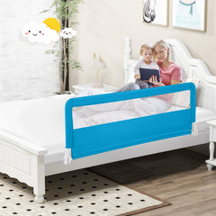 59 Inch Extra Long Folding Breathable Baby Children Toddlers Bed Rail Guard with Safety Strap-Blue