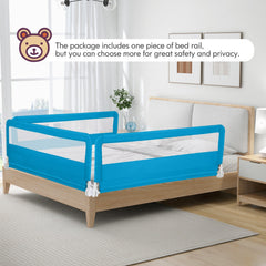 59 Inch Extra Long Folding Breathable Baby Children Toddlers Bed Rail Guard with Safety Strap-Blue