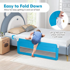 59 Inch Extra Long Folding Breathable Baby Children Toddlers Bed Rail Guard with Safety Strap-Blue