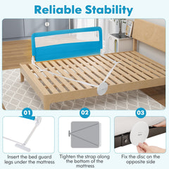 59 Inch Extra Long Folding Breathable Baby Children Toddlers Bed Rail Guard with Safety Strap-Blue