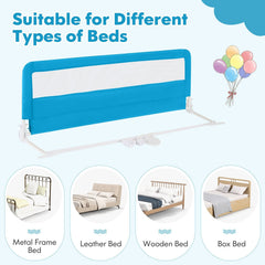 59 Inch Extra Long Folding Breathable Baby Children Toddlers Bed Rail Guard with Safety Strap-Blue