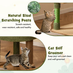 59 Inch Cactus Cat Tree with Space Capsule, Condo, Self Groomer and Sisal Mat, Green