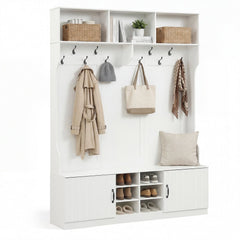 59 inches Wide 6-in-1 Hall Tree with Bench and Storage-White