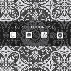 Portable Outdoor Rug with Carry Bag, 9' x 18' Reversible Mat, Waterproof Plastic Straw RV Rug for Backyard, Deck, Picnic, Beach, Camping, Blue & White Flower