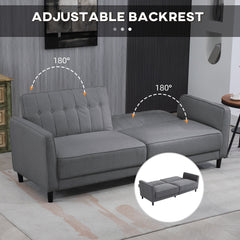Convertible Bed with Couch, Button Tufted Fabric Sofa Bed with Adjustable Back for Living Room, Charcoal Grey
