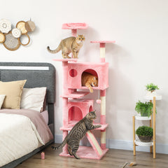 54" Cat Tree, Multi-Level Cat Tower with Scratching Posts, Cat Condos, Bed, Platforms, Ramp, Toy Ball, Beige