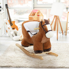 Baby Rocking Horse, Plush Animal Rocker for Toddlers Aged 18-36 Months with Sounds, Seat Belt