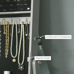 Mirror Jewelry Cabinet Armoire, Lockable Jewelry Organizer with Full-Length Mirror, 3 Angle Adjustable, Grey
