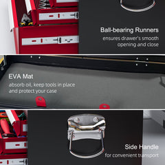 6 Drawer 24" Portable Tool Box with Top Case, Ball Bearing Slides, Metal Tool Chest for Garage, Household and Warehouse