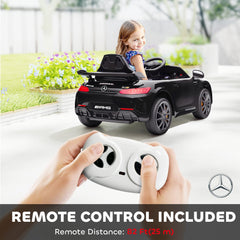 Mercedes-Benz AMG GTR Licensed 12V Battery Powered Kids Electric Car w/ Remote, Soft Start, Lights, Music Horn, Black