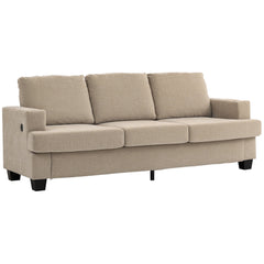 3 Seater Sofa with USB Ports & Cup Holders, Chenille-Feel Upholstered Couch for Living Room, Grey