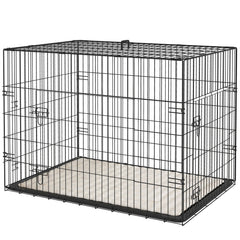 24" Dog Crate with 2 Doors, Folding Metal Dog Cage with Soft Cushion, Removable Tray, Handle for Extra Small Dogs, Black