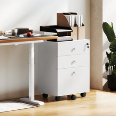 3-Drawer Small Filing Cabinet with Lock, Vertical Office Storage Cabinet with Wheels for Home Office, Black