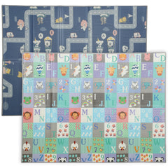 Foldable Baby Plat Mat, 79" x 59" Kids Floor Mat for Crawling and Learning, Alphabet & Track Theme