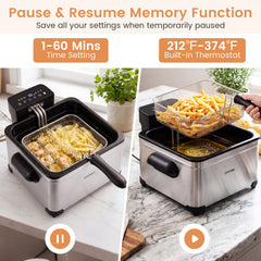 5.3-Qt Electric Deep Fryer with 3 Baskets 1700W LED Touch Screen and 6 Presets-Silver