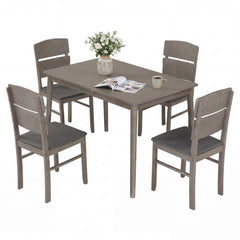5-Piece Dining Table Set with High Curved Back for 4 People-Gray