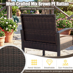 5 Piece Wicker Patio Chair Set with 2 Ottomans and Glass Side Table, Beige