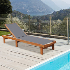 Set of 2 Eucalyptus Wood Chaise Lounges with Sling Seats, 79 in Each