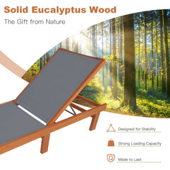 Set of 2 Eucalyptus Wood Chaise Lounges with Sling Seats, 79 in Each