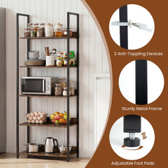 5-Tier Bookshelf Tall Wooden Open Bookcase with Back Panels-Rustic Brown
