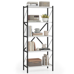 5-Tier Tall Bookshelf Industrial Bookcase with Heavy-Duty Metal Frame Modern Storage-White