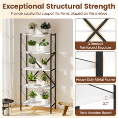 5-Tier Tall Bookshelf Industrial Bookcase with Heavy-Duty Metal Frame Modern Storage-White