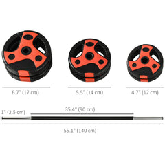 44lbs Adjustable Barbell Weight Set, Solid One-Piece Barbell Bar and Weights for Home Gym Weight Lifting Strength Training Exercise, Max Load 110 lbs, Black and Red