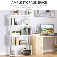 5-Tiers Geometric Wooden Bookcase S-Shaped Storage Bookshelf Display with Metal Frame for Living Room, Bedroom, Home Office, White