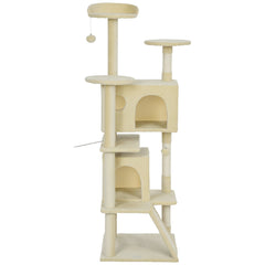 54" Cat Tree, Multi-Level Cat Tower with Scratching Posts, Cat Condos, Bed, Platforms, Ramp, Toy Ball, Beige