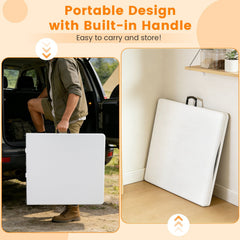 5FT Folding Picnic Table with Wood Grain HDPE Tabletop and, Non-slip Foot Pads-White