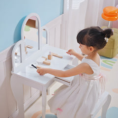 Kids Dressing Table and Chair Set, Girls Dressing Set, Makeup Desk with Drawer for 3-6 Years Old Kids, Pink