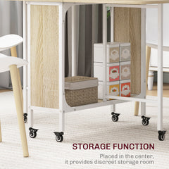 Folding Dining Table, Extendable Kitchen Table for Small Spaces with Storage Shelf and 6 Wheels, Distressed Grey